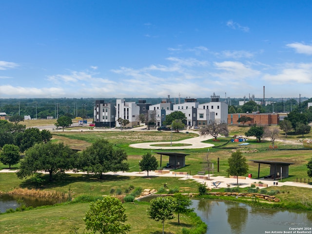 bird's eye view featuring a water view