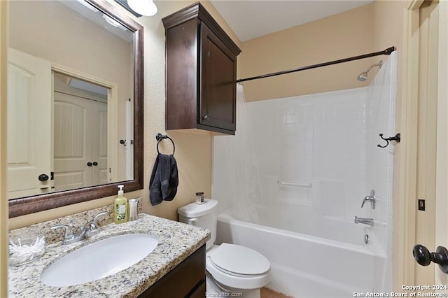 full bathroom featuring vanity, toilet, and shower / washtub combination