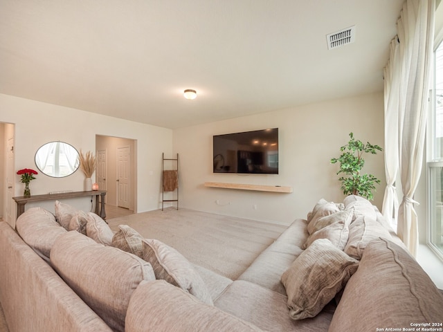 living room with light colored carpet and a wealth of natural light