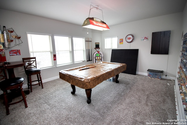 recreation room featuring carpet and pool table