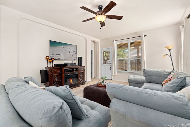 living room with ceiling fan