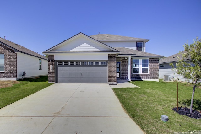 16547 Rosemary Rdg, San Antonio, TX 78112 - view of front facade with driveway, brick siding, a front lawn, and an attached garage