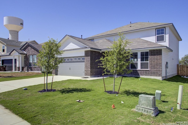 16547 Rosemary Rdg, San Antonio, TX 78112 - view of front of house with an attached garage, a front lawn, brick siding, and driveway