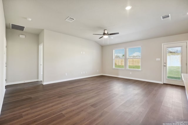 spare room with ceiling fan and dark hardwood / wood-style flooring