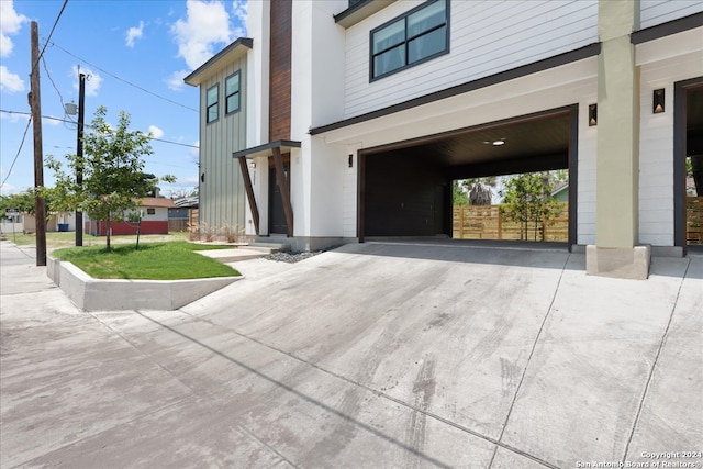 exterior space with a garage