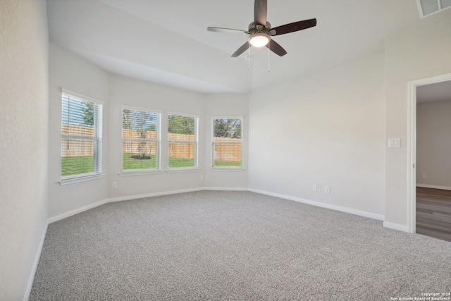 carpeted empty room with ceiling fan