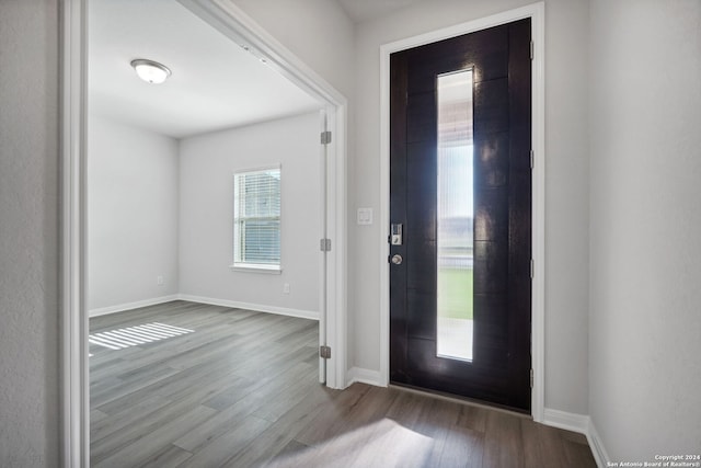 foyer with light wood-type flooring