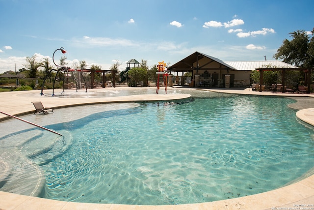 view of pool featuring a gazebo and a patio area