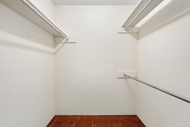 walk in closet featuring dark carpet