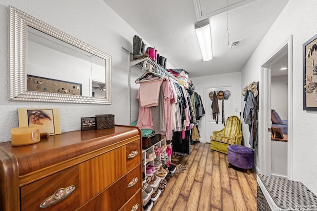 walk in closet featuring wood-type flooring