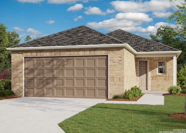 view of front facade featuring a garage and a front lawn