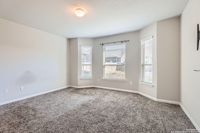 empty room with carpet flooring and a textured ceiling