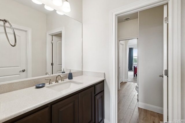 bathroom with vanity and wood-type flooring