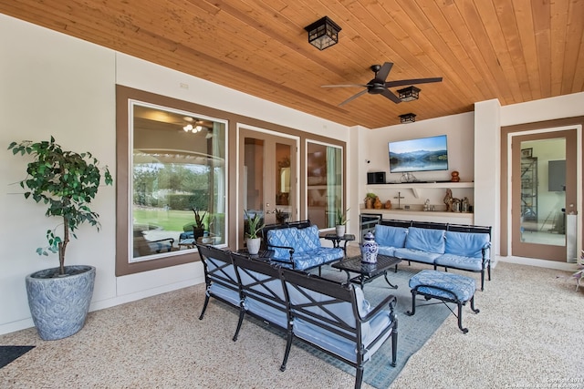 view of patio / terrace featuring ceiling fan and an outdoor hangout area