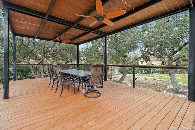 wooden deck with ceiling fan