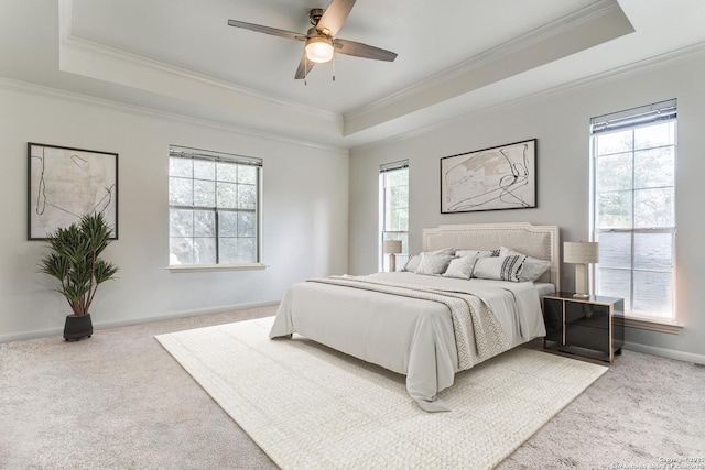 2210 Postoak Ct, San Antonio, TX 78248 - bedroom featuring a raised ceiling, carpet, crown molding, baseboards, and ceiling fan