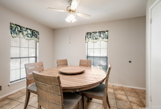 dining room featuring plenty of natural light and ceiling fan