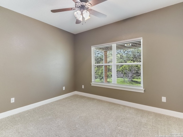 spare room with ceiling fan and carpet