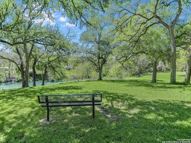 view of community featuring a yard and a water view