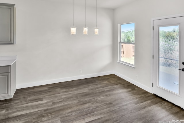 unfurnished dining area with dark hardwood / wood-style floors