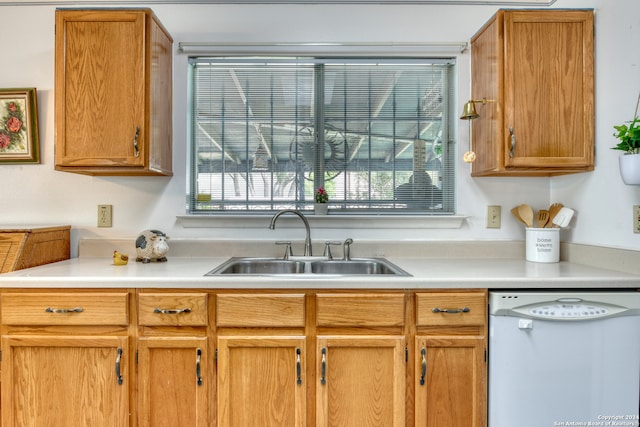 kitchen with white dishwasher and sink