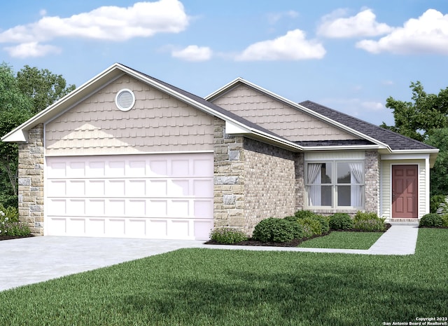 view of front of house featuring a garage and a front yard