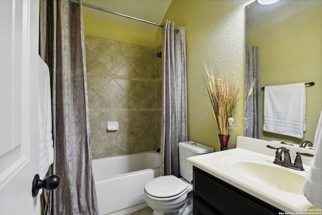 full bathroom featuring vanity, toilet, and shower / bath combination with curtain