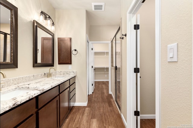 bathroom with wood-type flooring and vanity