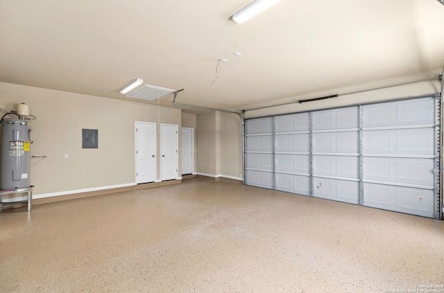 garage with water heater and electric panel