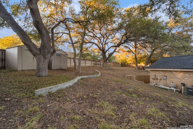 view of yard with a storage shed