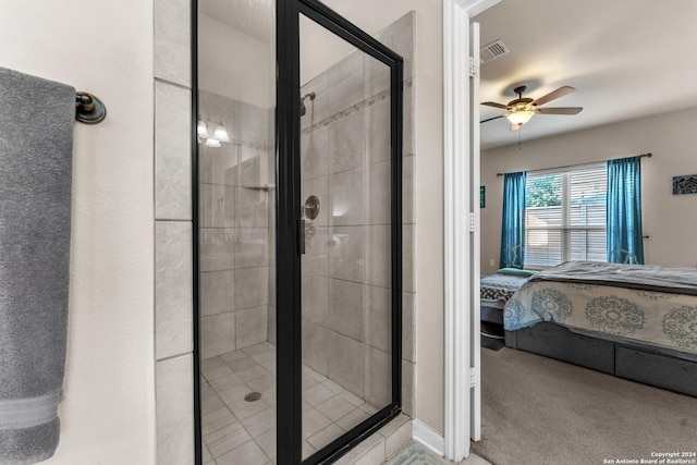 12639 Perini Rnch, San Antonio, TX 78254 - full bath with connected bathroom, ceiling fan, and a stall shower