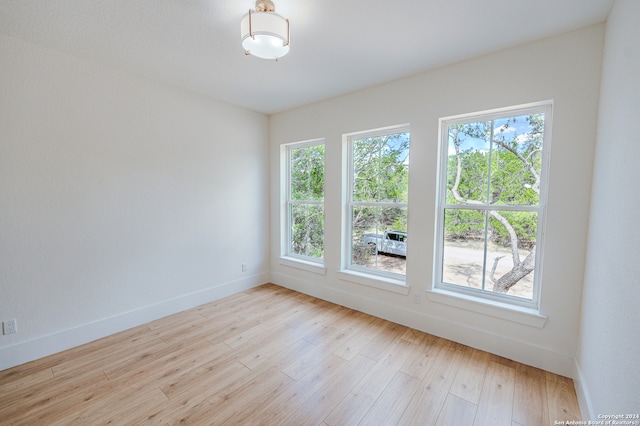 spare room with light wood-type flooring and plenty of natural light