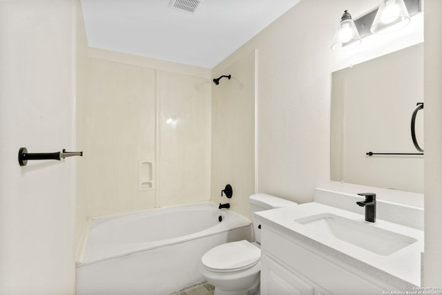 full bathroom featuring shower / washtub combination, vanity, and toilet