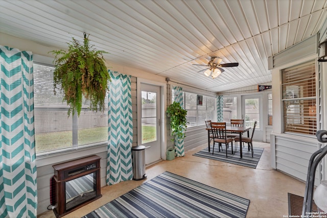 sunroom featuring a wealth of natural light and ceiling fan