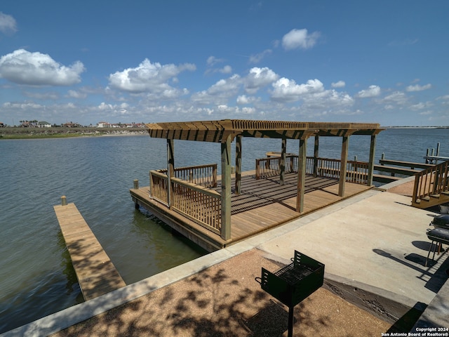 dock area with a water view