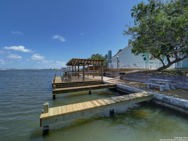 view of dock featuring a water view