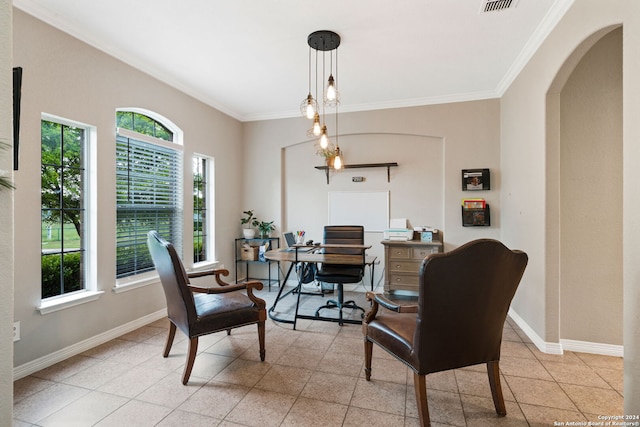 office area with crown molding