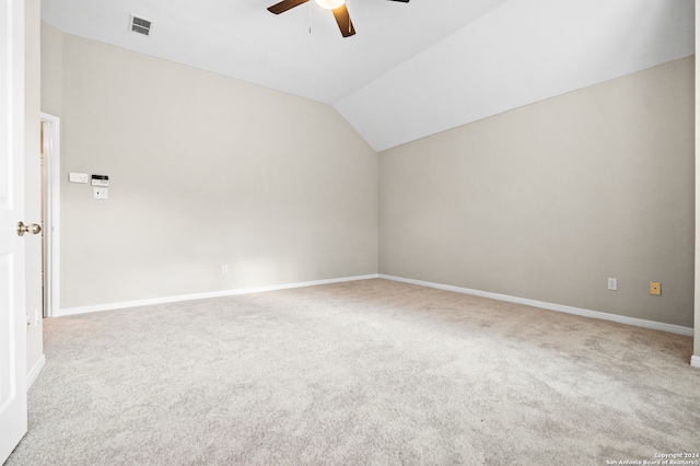 bonus room with lofted ceiling, carpet, and ceiling fan