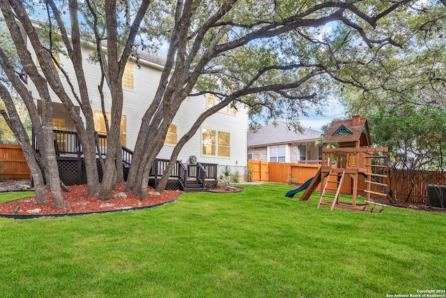 view of yard with a playground