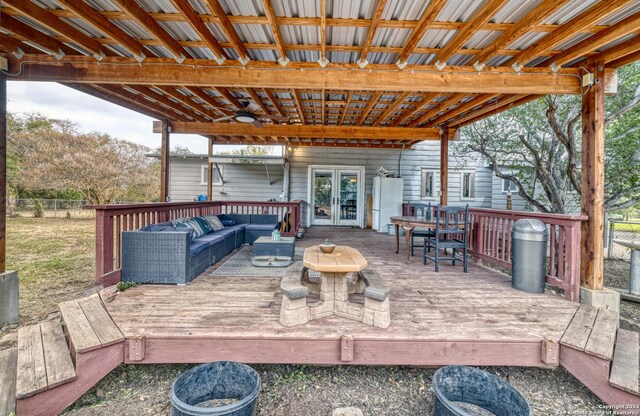 360 Benson Rd, Uvalde, TX 78801 - deck featuring french doors and an outdoor hangout area