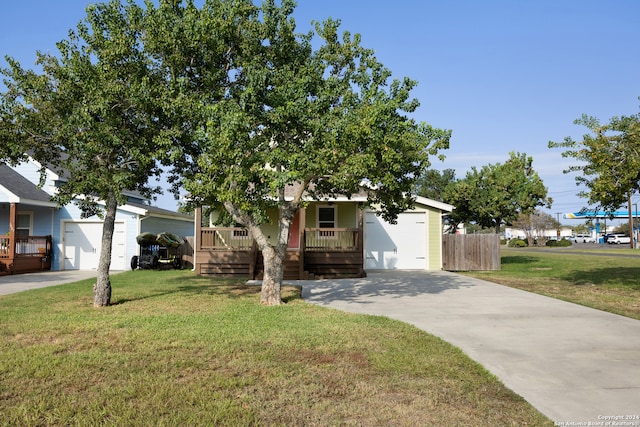 obstructed view of property with a porch and a front yard