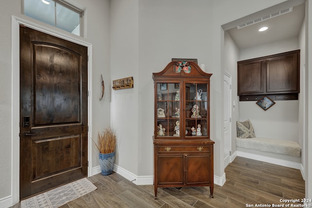 foyer with dark wood-type flooring