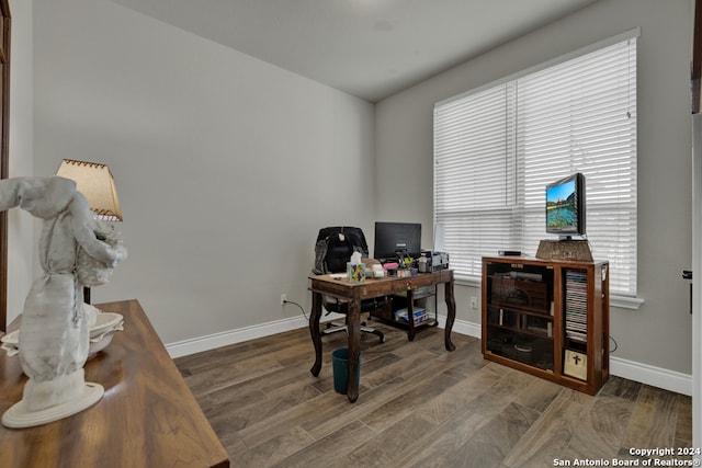 office space featuring plenty of natural light and hardwood / wood-style flooring