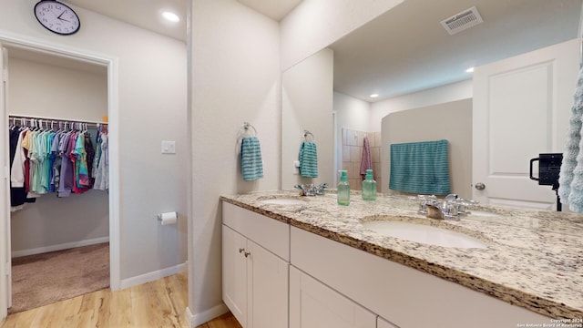 bathroom with wood-type flooring and vanity