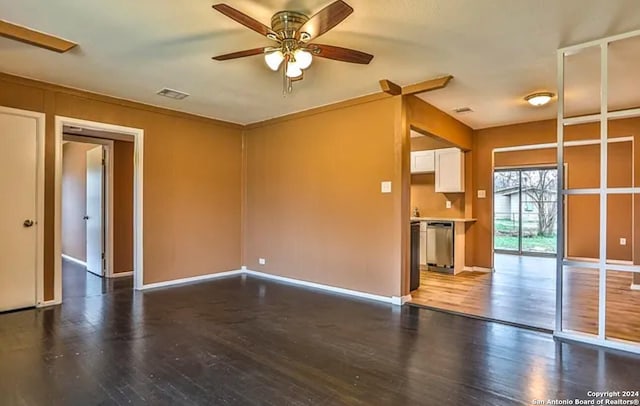 unfurnished living room featuring hardwood / wood-style floors and ceiling fan