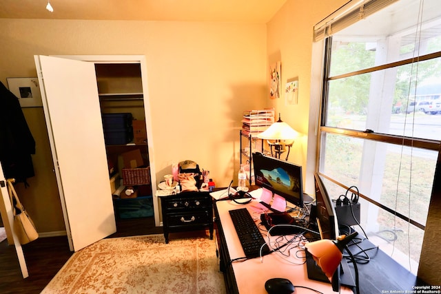 office area with hardwood / wood-style floors