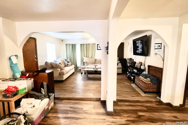 living room with hardwood / wood-style floors