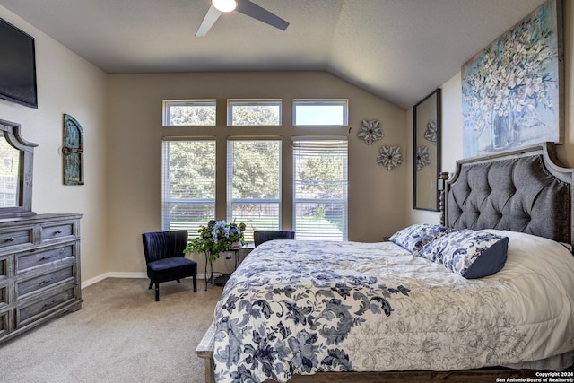 8811 Falcon Park, Converse, TX 78109 - bedroom with carpet flooring, lofted ceiling, a ceiling fan, and baseboards