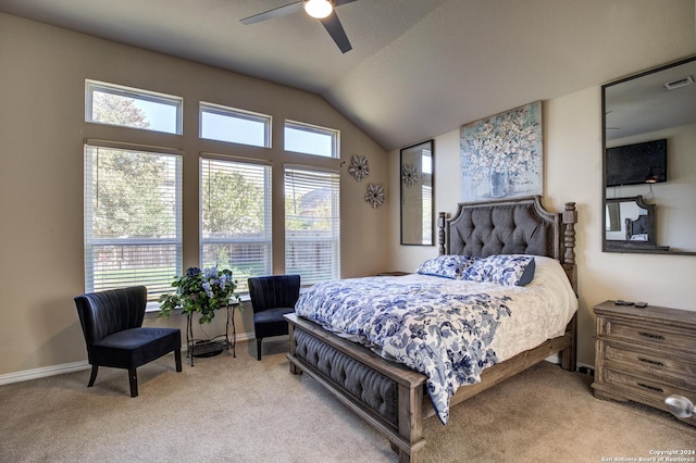 8811 Falcon Park, Converse, TX 78109 - bedroom with carpet floors, baseboards, vaulted ceiling, and ceiling fan