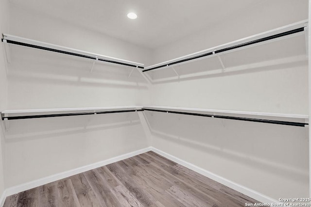 spacious closet with light hardwood / wood-style floors